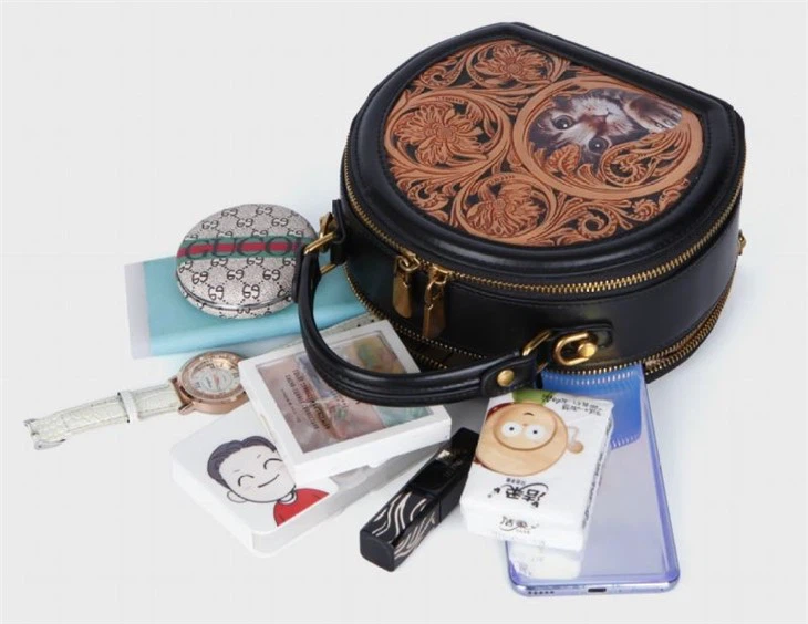 black leather handbag